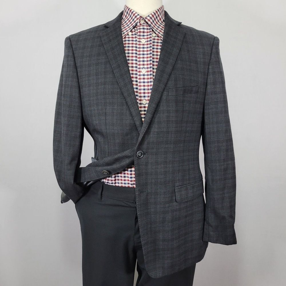 Calvin Klein Men's Sport Coat Blazer Two Button CH Gray Plaid Size 44R